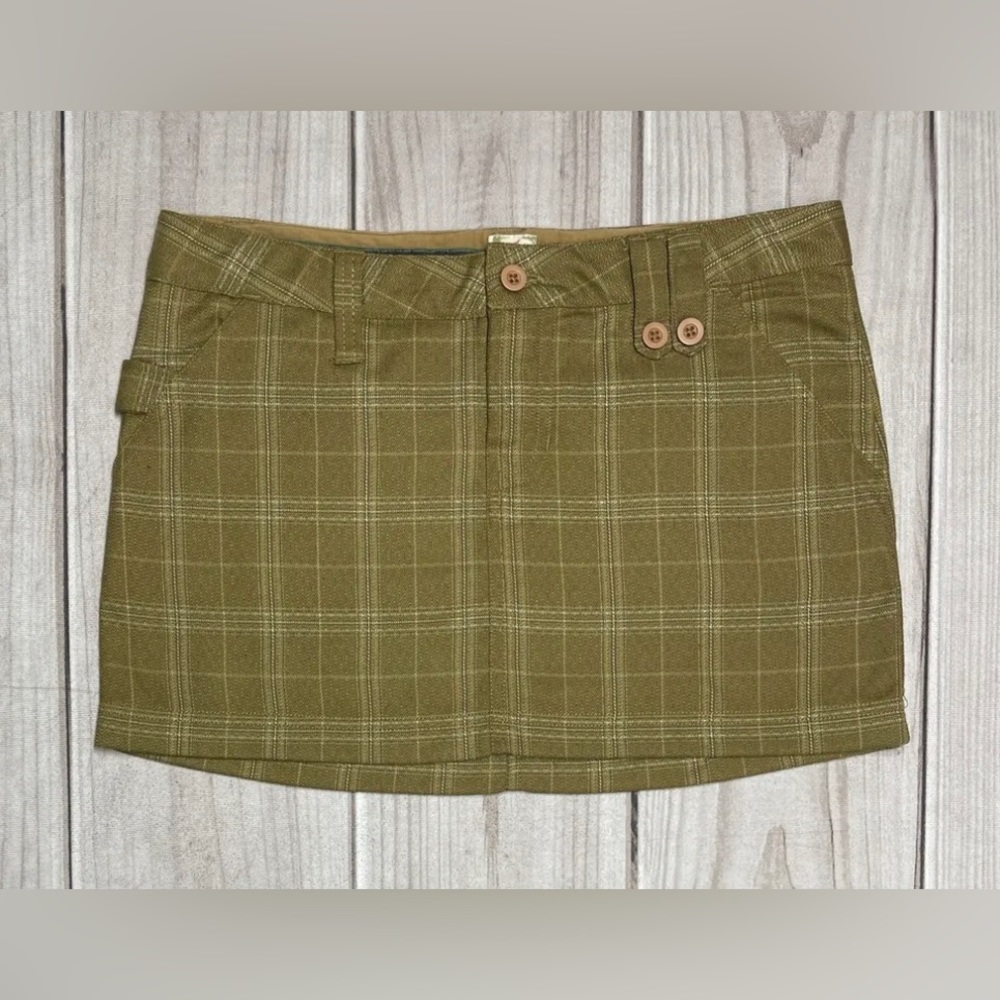 Rusty Size 3 Mini Skirt Plaid With Front & Back Pockets Tan Y2K